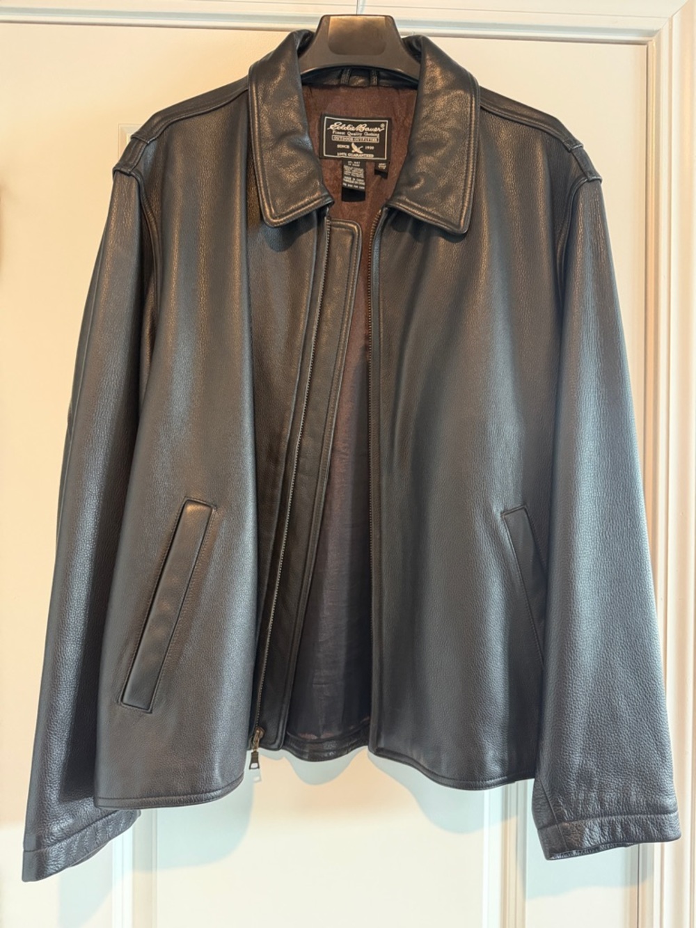 Eddie Bauer Dark Brown Leather Bomber Jacket